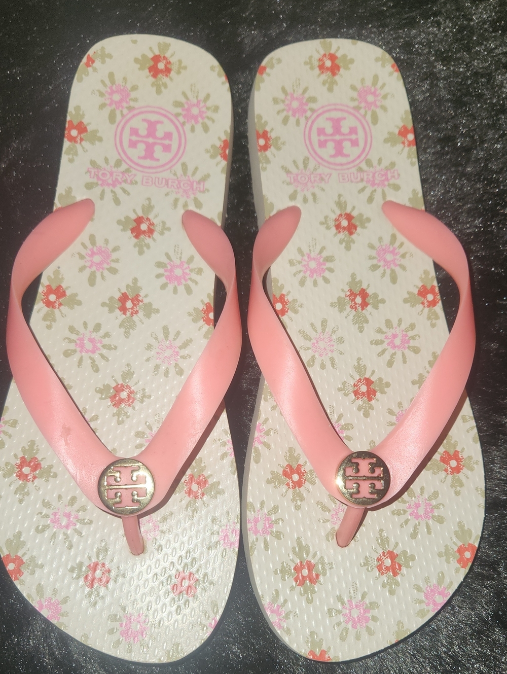 Tory Burch Pink Floral Logo Flip Flop Sandals